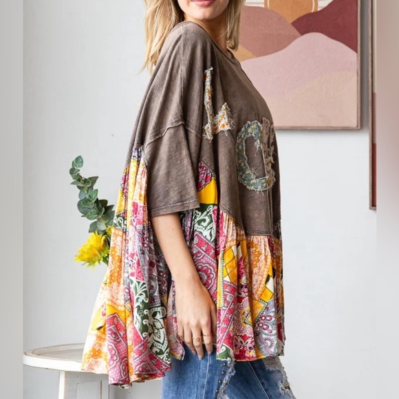 Brown Flutter Sleeve Blouse with Ruffled Asymmetrical Design - Picture 3 of 5